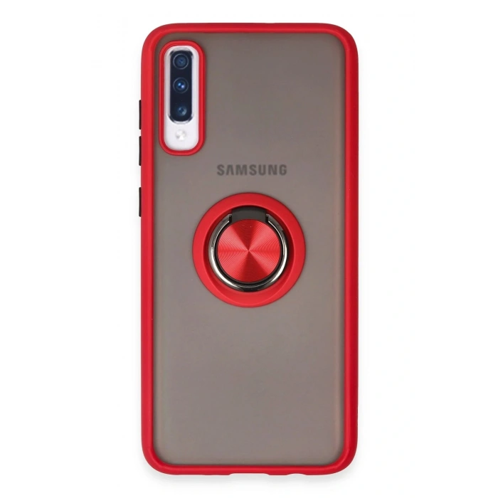 LitaeTrend Samsung Galaxy A70 Kılıf Montreal Yüzüklü Silikon Kapak - Kırmızı