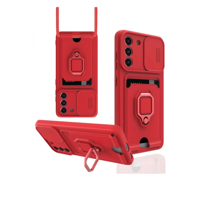 LitaeTrend Samsung Galaxy S21 FE Kılıf Zuma Kartvizitli Yüzüklü Silikon - Kırmızı