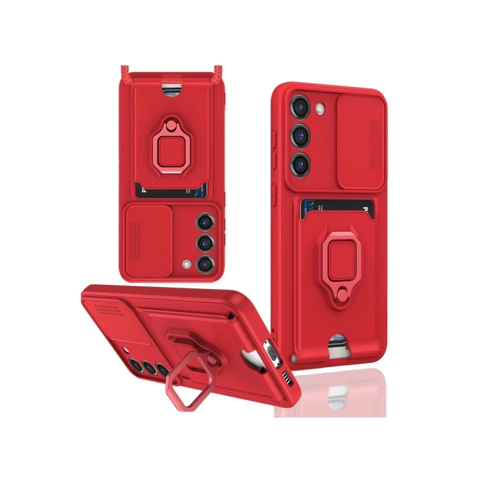 LitaeTrend Samsung Galaxy S23 Plus Kılıf Zuma Kartvizitli Yüzüklü Silikon - Kırmızı