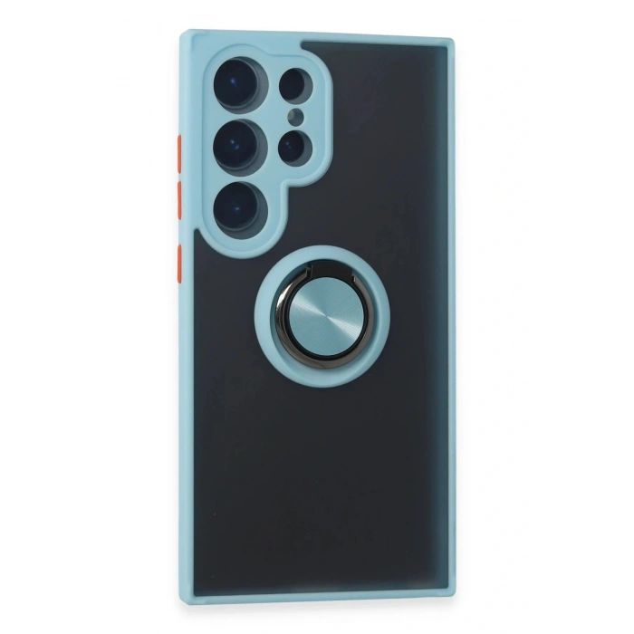 LitaeTrend Samsung Galaxy S24 Ultra Kılıf Montreal Yüzüklü Silikon Kapak - Buz Mavi