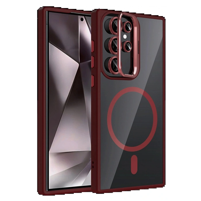 LitaeTrend Samsung Galaxy S24 Ultra Remim Lensli Magsafe Standlı Kapak - Bordo