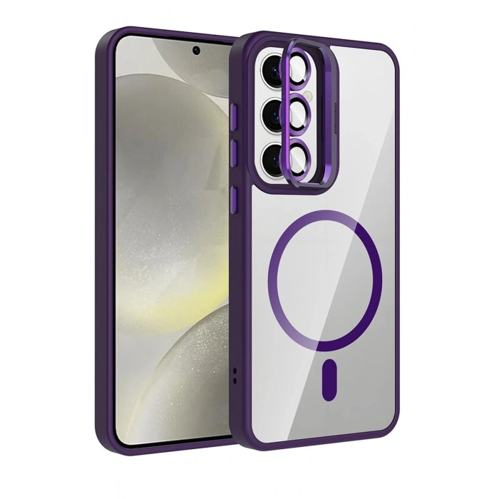 LitaeTrend Samsung Galaxy S25 Remim Lensli Magsafe Standlı Kapak - Derin Mor