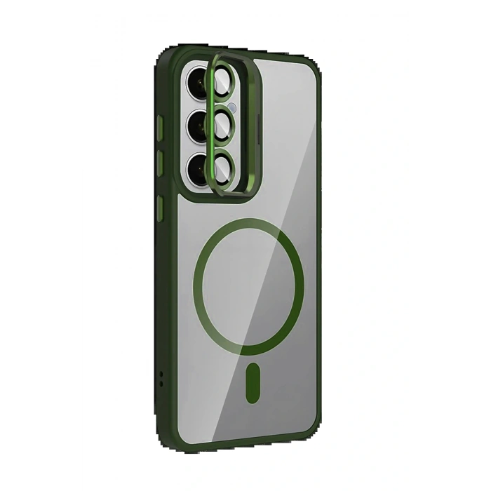 LitaeTrend Samsung Galaxy S25 Remim Lensli Magsafe Standlı Kapak - Koyu Yeşil