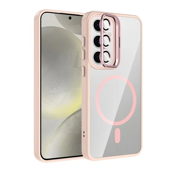 LitaeTrend Samsung Galaxy S25 Remim Lensli Magsafe Standlı Kapak - Pembe