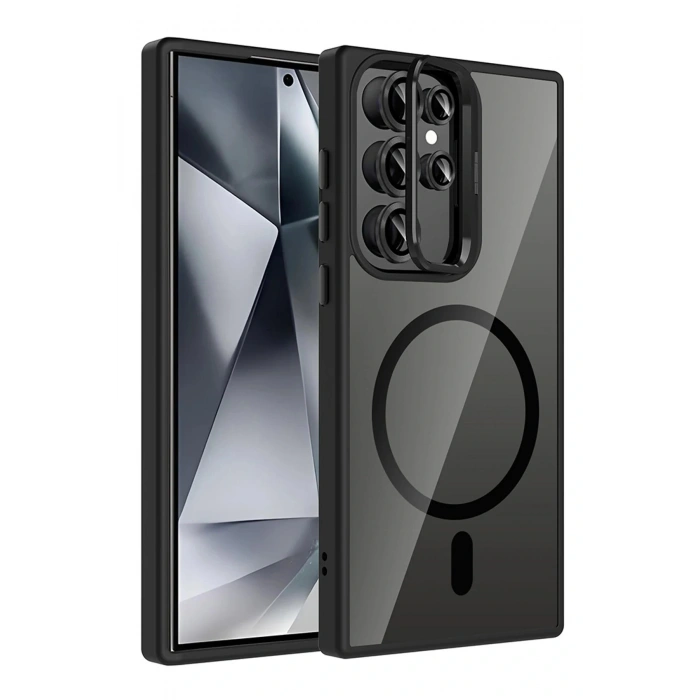 LitaeTrend Samsung Galaxy S25 Ultra Remim Lensli Magsafe Standlı Kapak - Siyah
