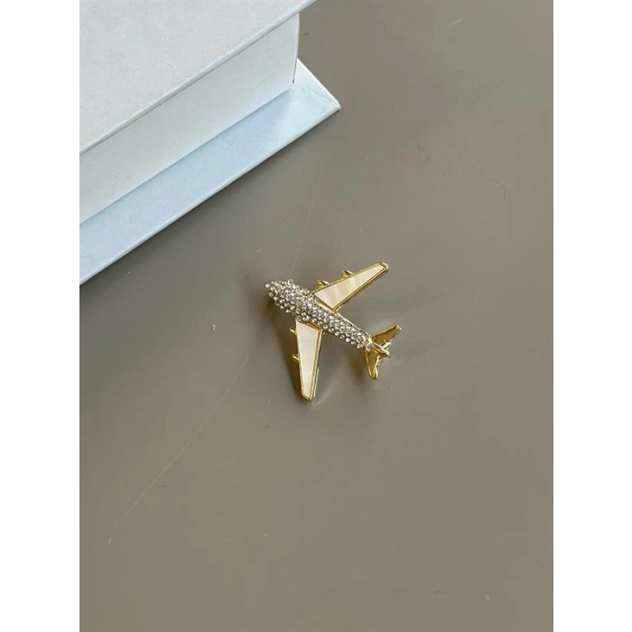 LitaeTrend Sedefli Uçak Broş - Altın