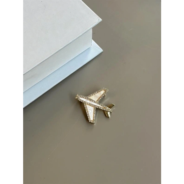 LitaeTrend Sedefli Uçak Broş - Altın