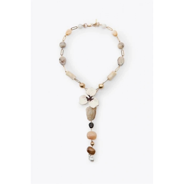 LitaeTrend Taşlı Çiçek Kolye - Altın