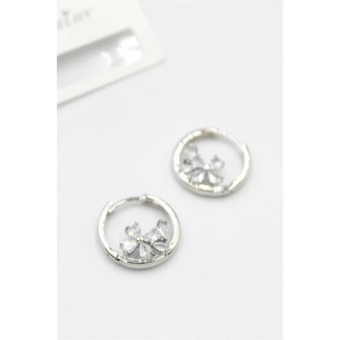 LitaeTrend Taşlı Çiçek Küpe - Gümüş