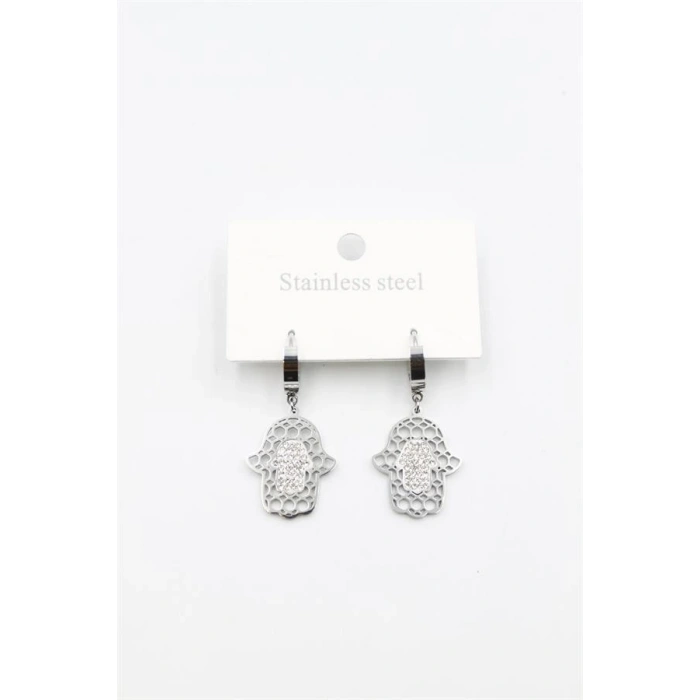 LitaeTrend Taşlı Fatıma Eli Küpe - Gümüş