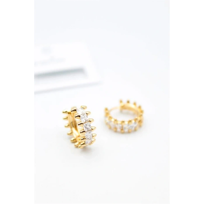 LitaeTrend Taşlı Halka Küpe - Altın