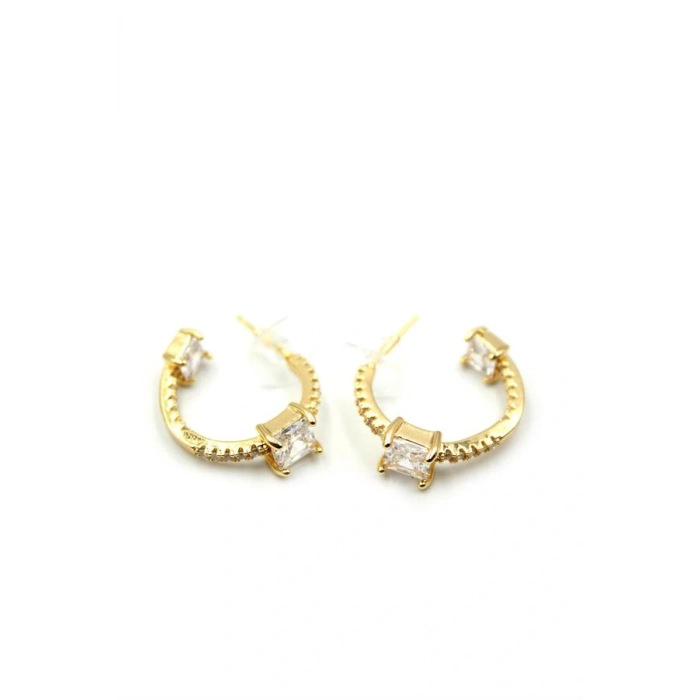 LitaeTrend Taşlı Halka Küpe - Altın