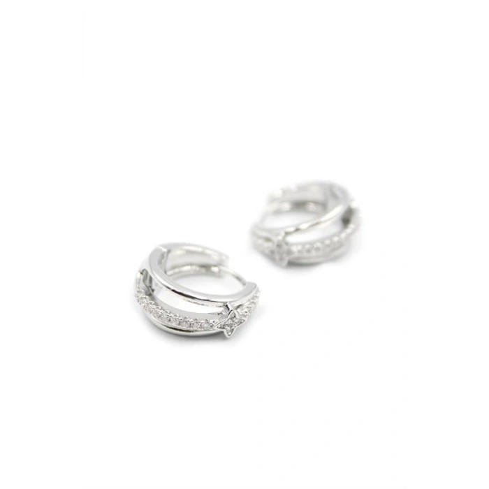 LitaeTrend Taşlı Halka Küpe - Gümüş