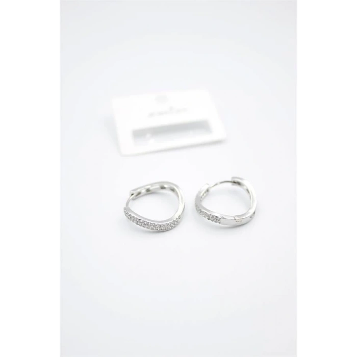 LitaeTrend Taşlı Halka Küpe - Gümüş