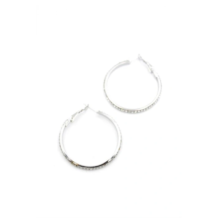 LitaeTrend Taşlı Halka Küpe - Gümüş