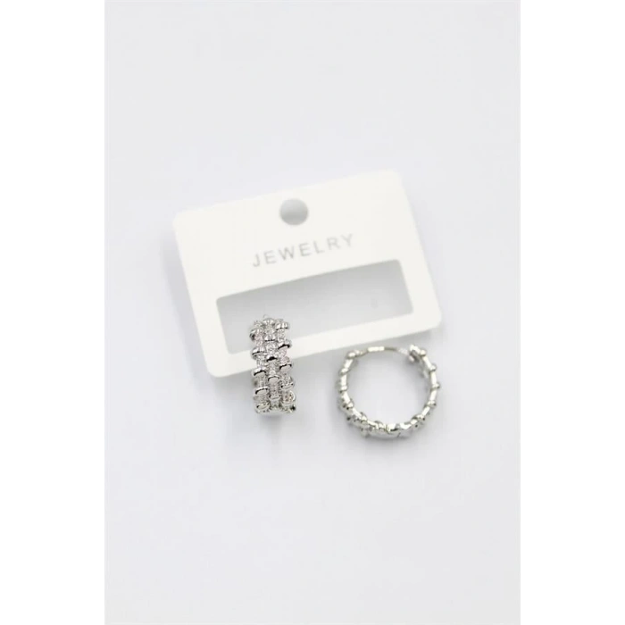 LitaeTrend Taşlı Halka Küpe - Gümüş