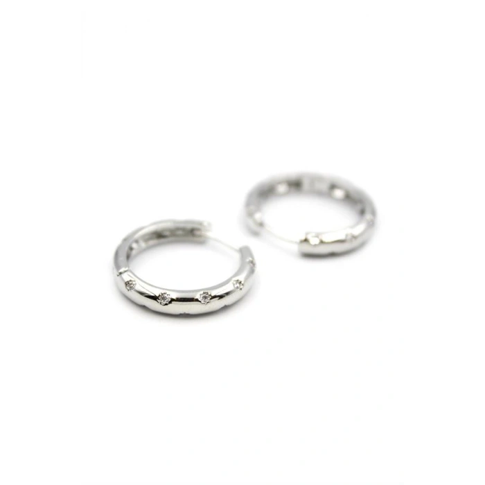 LitaeTrend Taşlı Halka Küpe - Gümüş