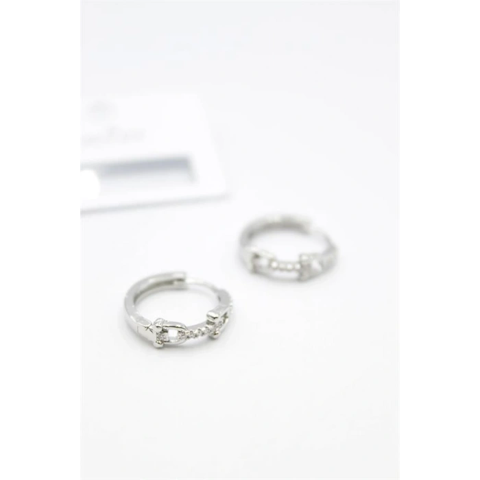 LitaeTrend Taşlı Halka Küpe - Gümüş