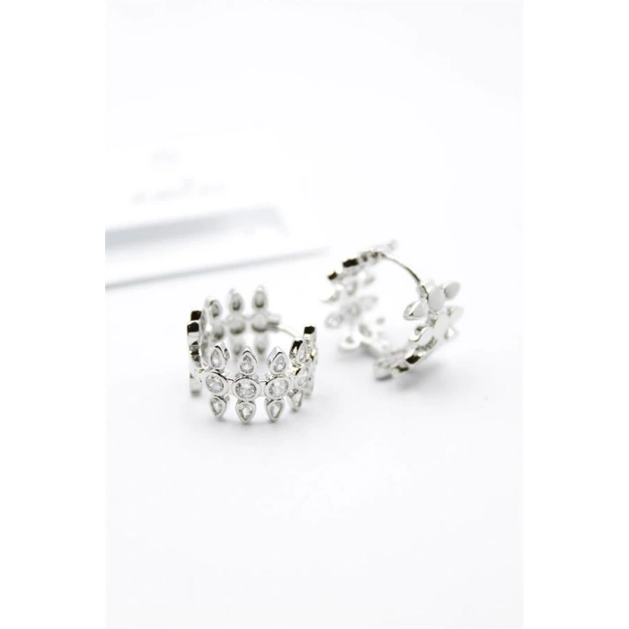 LitaeTrend Taşlı Halka Küpe - Gümüş