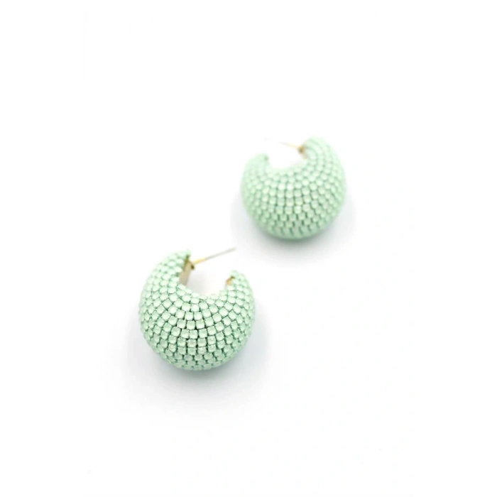 LitaeTrend Taşlı Halka Küpe - Yeşil