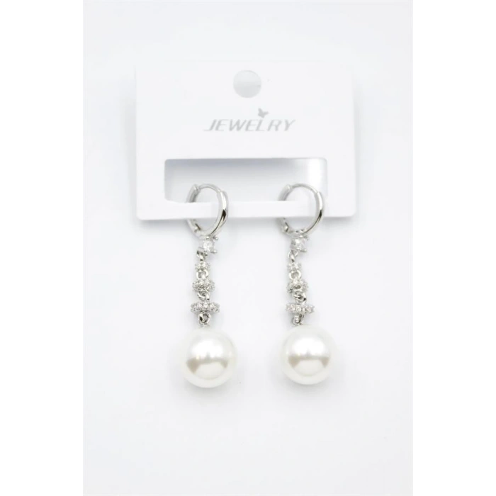 LitaeTrend Taşlı İnci Küpe - Gümüş