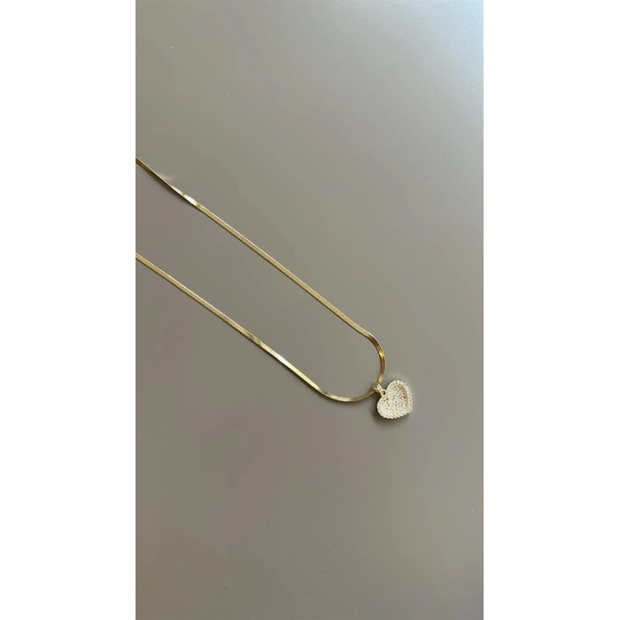 LitaeTrend Taşlı Kalp Kolye - Altın