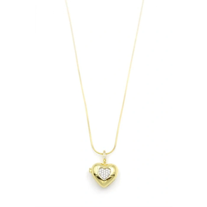 LitaeTrend Taşlı Kalp Kolye - Altın