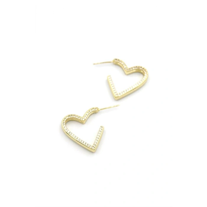 LitaeTrend Taşlı Kalp Küpe - 14K Altın