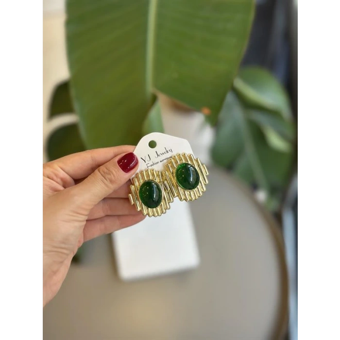 LitaeTrend Taşlı Küpe - Yeşil