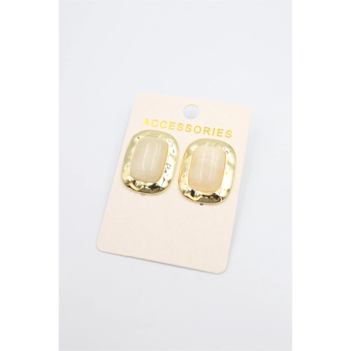 HERŞEYTREND Taşlı Metal Küpe - Krem