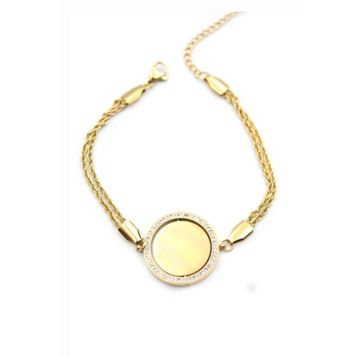 HERŞEYTREND Taşlı Plaka Bileklik - Altın