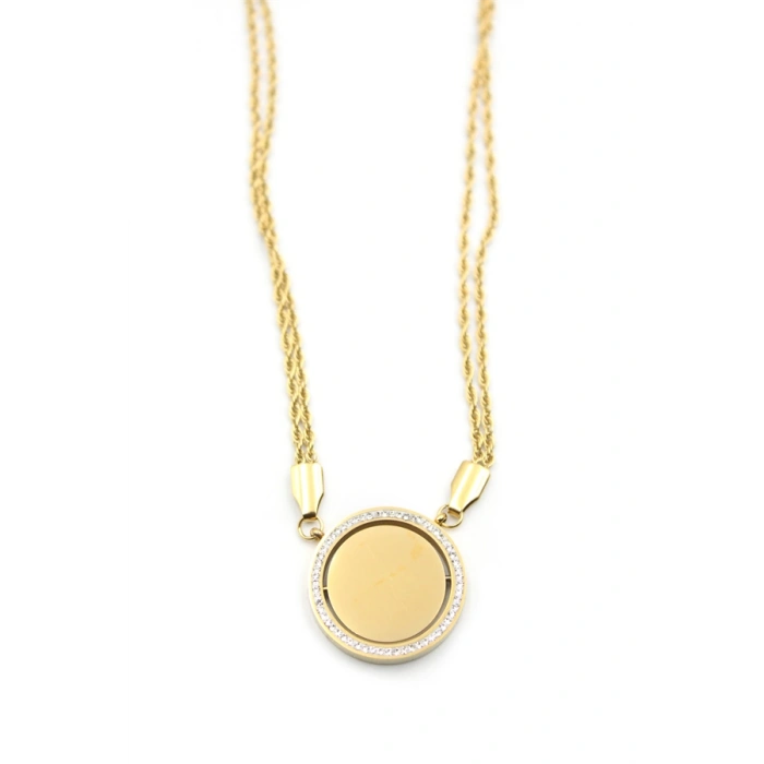 HERŞEYTREND Taşlı Plaka Kolye - Altın