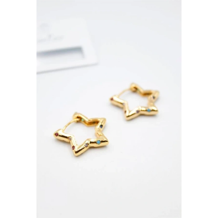 LitaeTrend Taşlı Yıldız Küpe - Altın