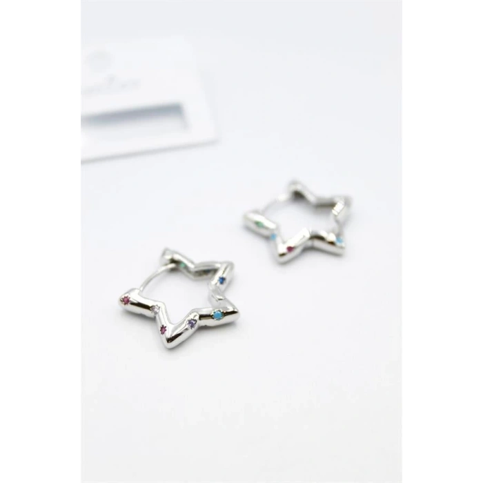 LitaeTrend Taşlı Yıldız Küpe - Gümüş