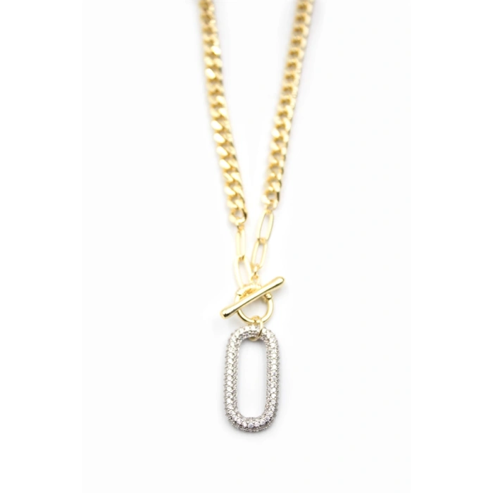 HERŞEYTREND Taşlı Zincir Kolye - Altın