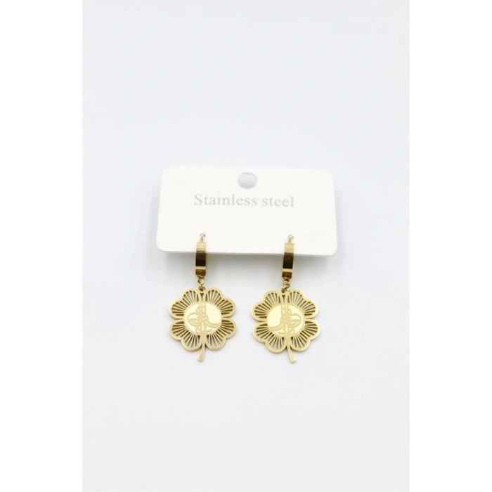 LitaeTrend Tuğra Yonca Küpe - Altın