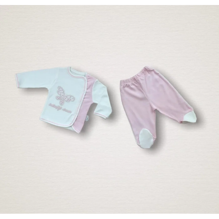 LitaeTrend Uçan Kelebekler Nakışlı  10lu Zıbın Takımı Hastane Çıkışı Pembe