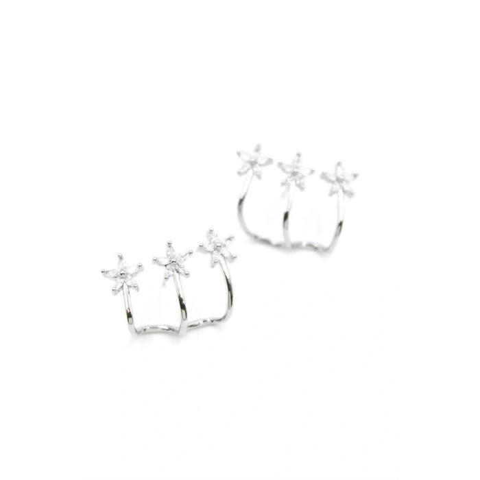 LitaeTrend Üçlü Çiçek Küpe - Gümüş