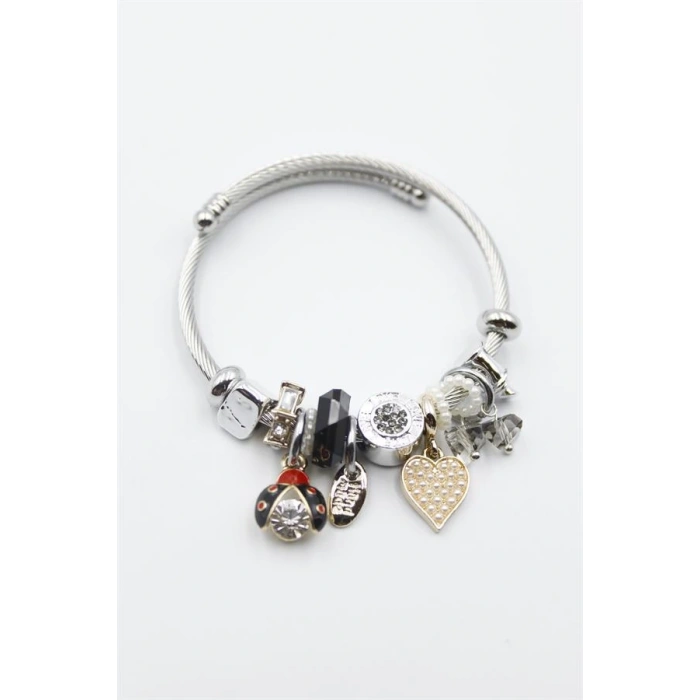 LitaeTrend Uğur Böceği Charmlı Bilezik - Siyah