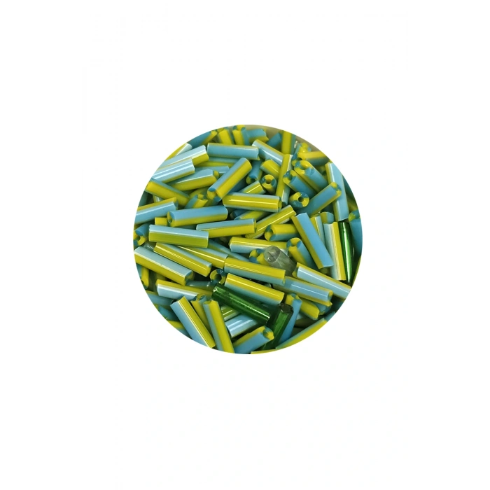 LitaeTrend Uzun Boru Kesme Boncuk Çap 2mm Uzunluk 10 mm - 20 Gram - Yeşil Mavi - BNC250