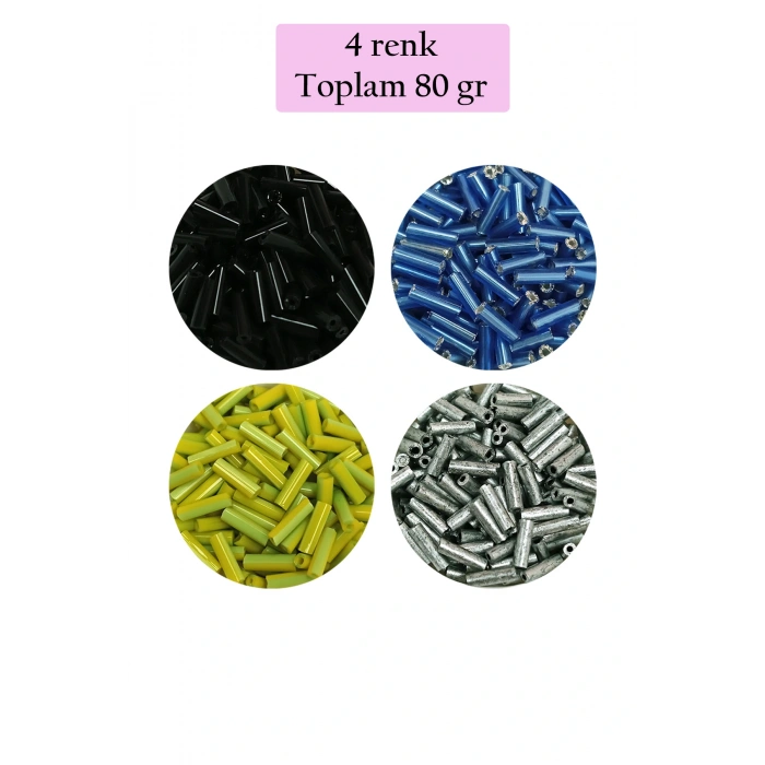 LitaeTrend Uzun Boru Kesme Boncuk Çap 2mm Uzunluk 10 mm - 4 Renk - Toplam 80 Gram - BNC430