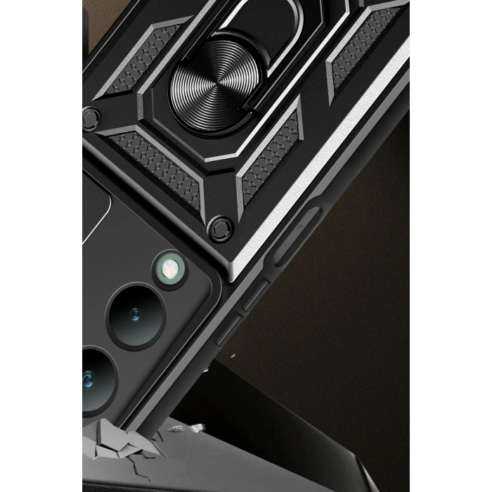 LitaeTrend Vivo Y17S Kılıf Pars Lens Yüzüklü Silikon - Kırmızı