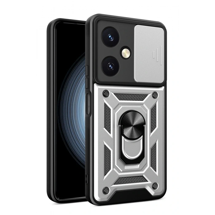 LitaeTrend Vivo Y27 Kılıf Pars Lens Yüzüklü Silikon - Gümüş