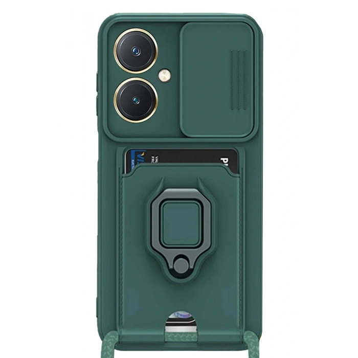 LitaeTrend Vivo Y27 Kılıf Zuma Kartvizitli Yüzüklü Silikon - Yeşil
