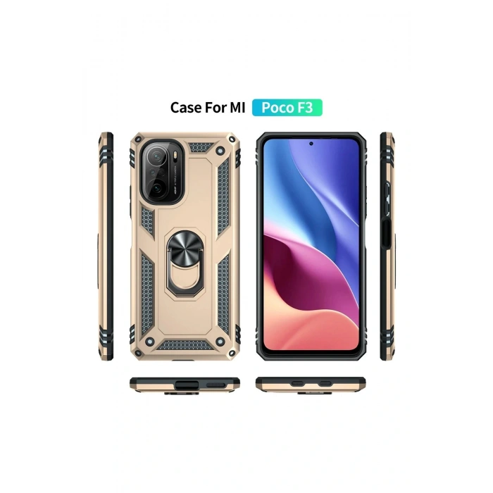 LitaeTrend Xiaomi Poco F3 Kılıf Sofya Yüzüklü Silikon Kapak - Gold