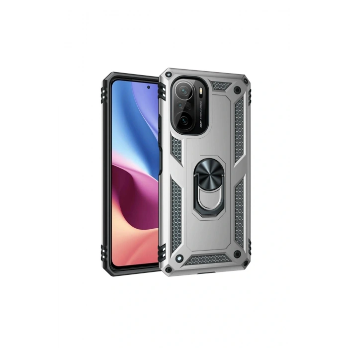 LitaeTrend Xiaomi Poco F3 Kılıf Sofya Yüzüklü Silikon Kapak - Gümüş