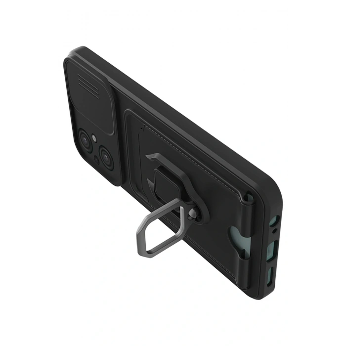 LitaeTrend Xiaomi Poco M5 Kılıf Zuma Kartvizitli Yüzüklü Silikon - Siyah