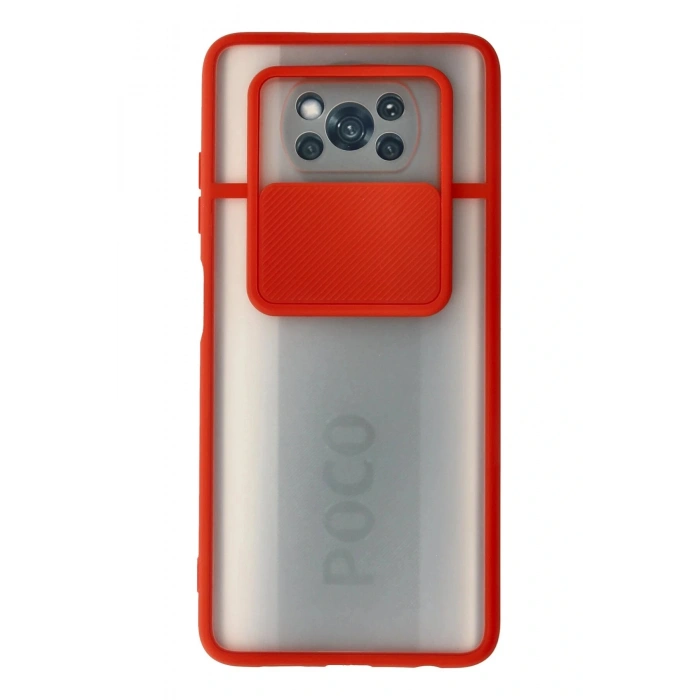 LitaeTrend Xiaomi Pocophone X3 Kılıf Palm Buzlu Kamera Sürgülü Silikon - Kırmızı