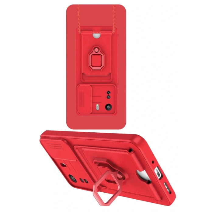 LitaeTrend Xiaomi Redmi 13C Kılıf Zuma Kartvizitli Yüzüklü Silikon - Kırmızı