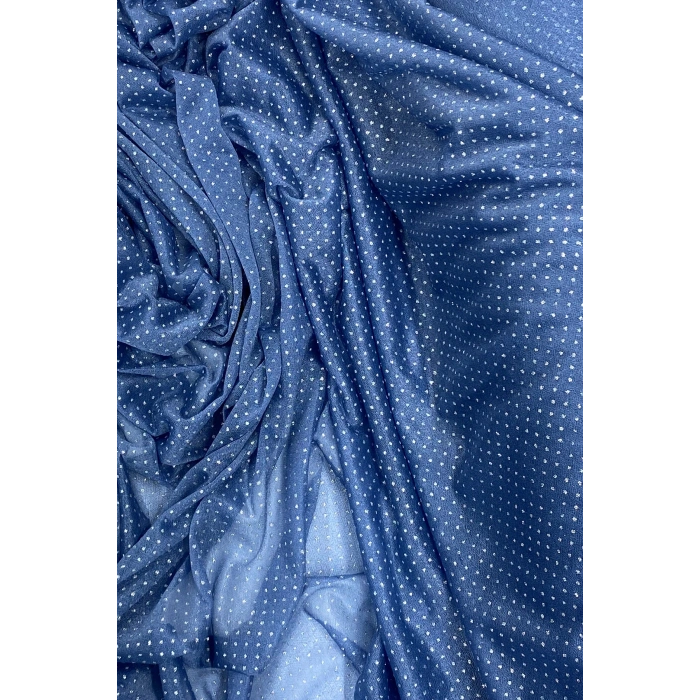 LitaeTrend Yağmur Damlası Simli Abiye Elbise Şallık Tül Kumaş İndigo Mavi 89